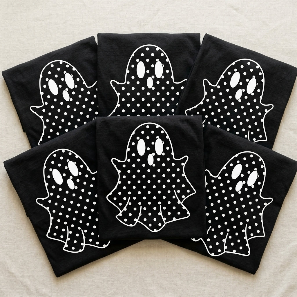 Polkadot ghost white outline (Parker) DTF transfer