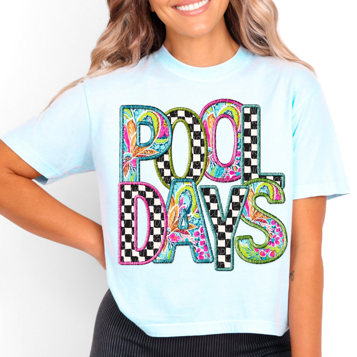 Pool Days Paisley and Checkered Embroidery (CITY) DTF transfer