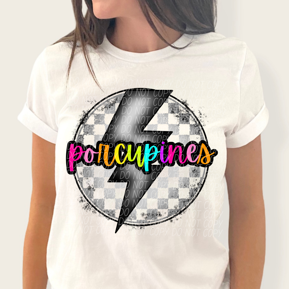 Porcupines BRIGHT COLORS FONT lightning bolt circle CITY DTF transfer