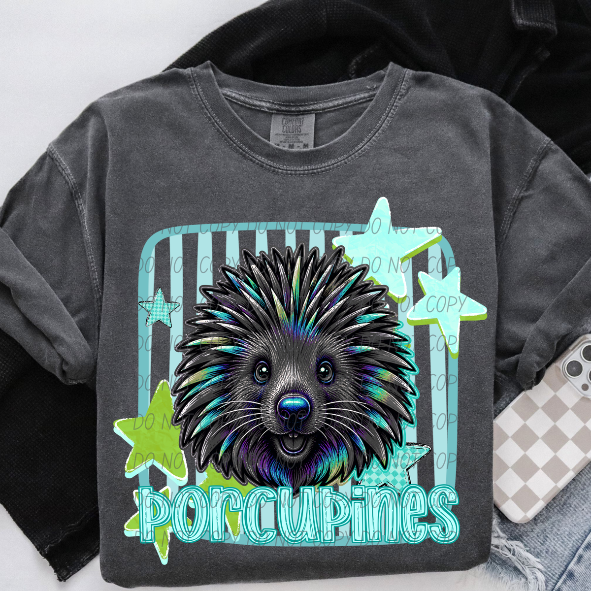 porcupines blue stars and stripes blue font (CITY) DTF Transfer
