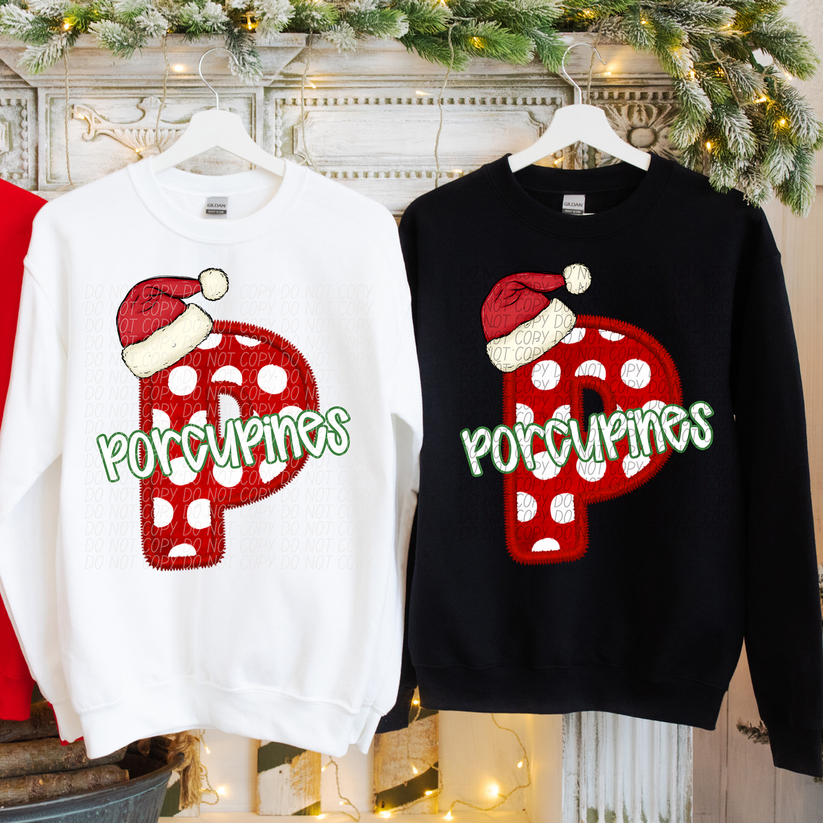 P Porcupines Christmas Faux Embroidery (CITY) 66350 DTF transfer