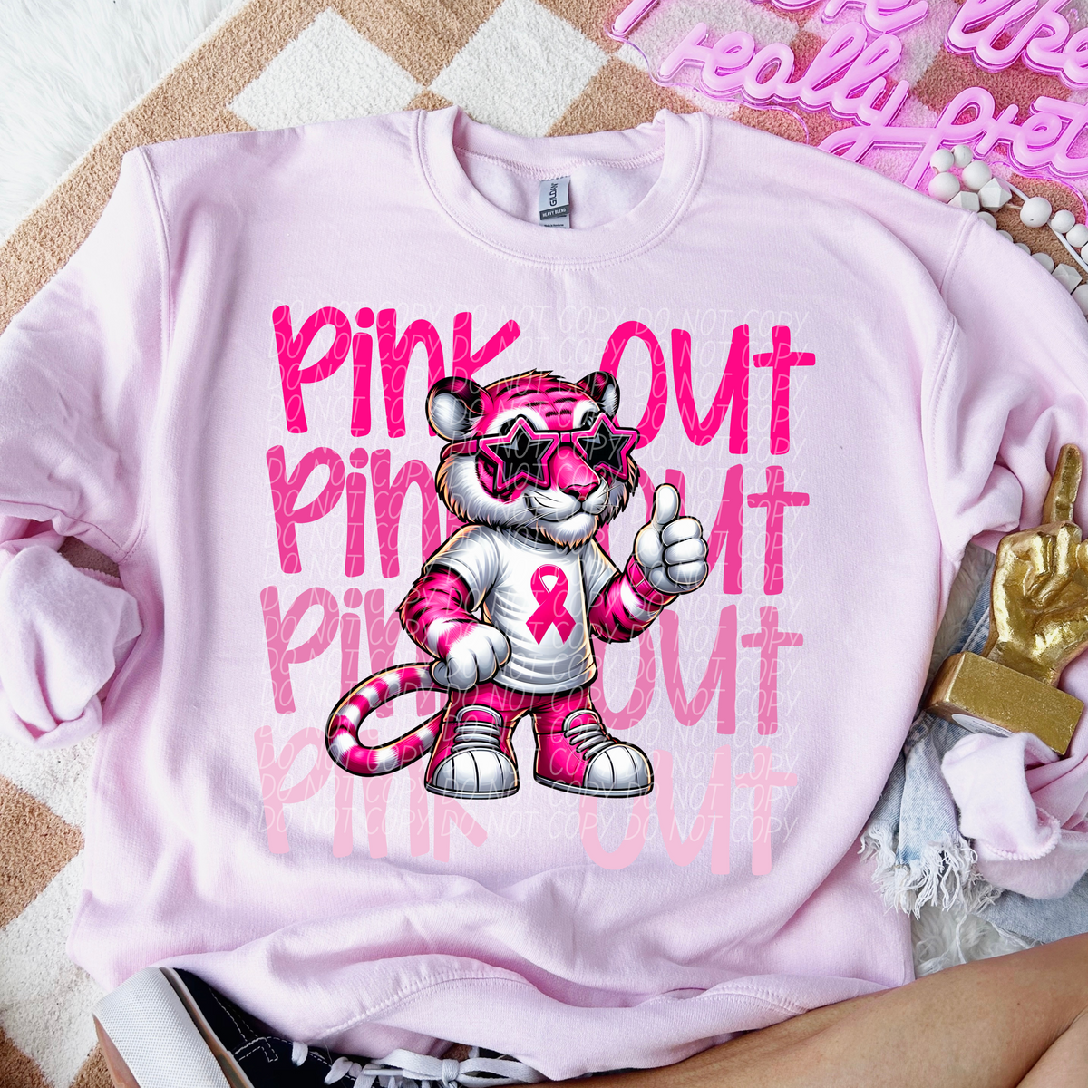 Pink out stacked tiger character 60804 DTF transfer