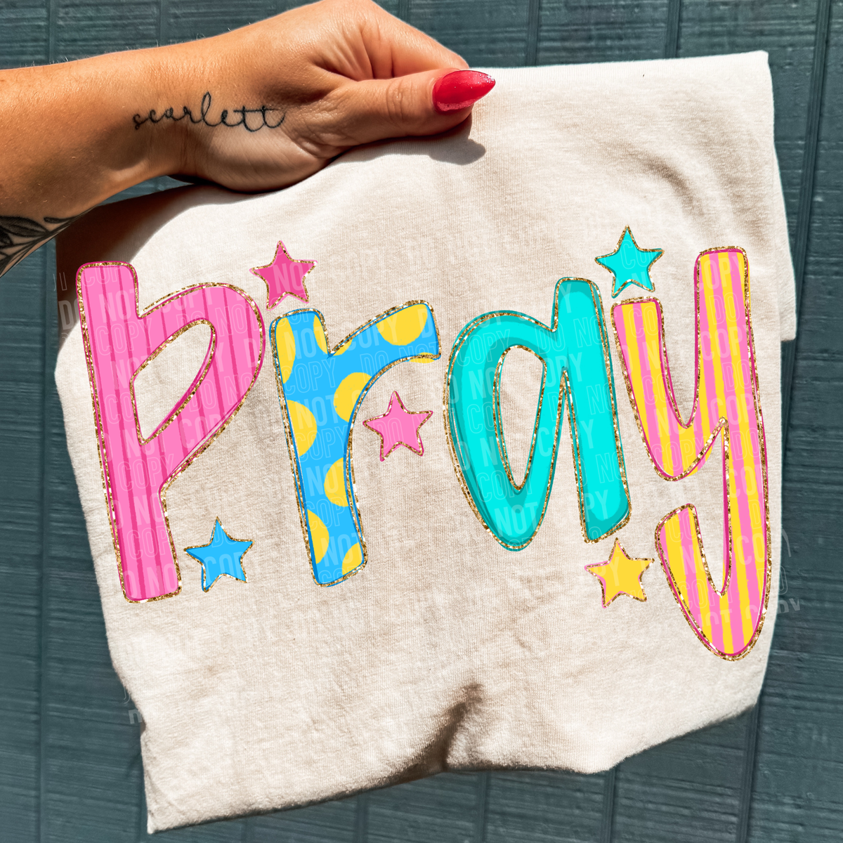 Pray NEON with stars (SBB) DTF Transfer