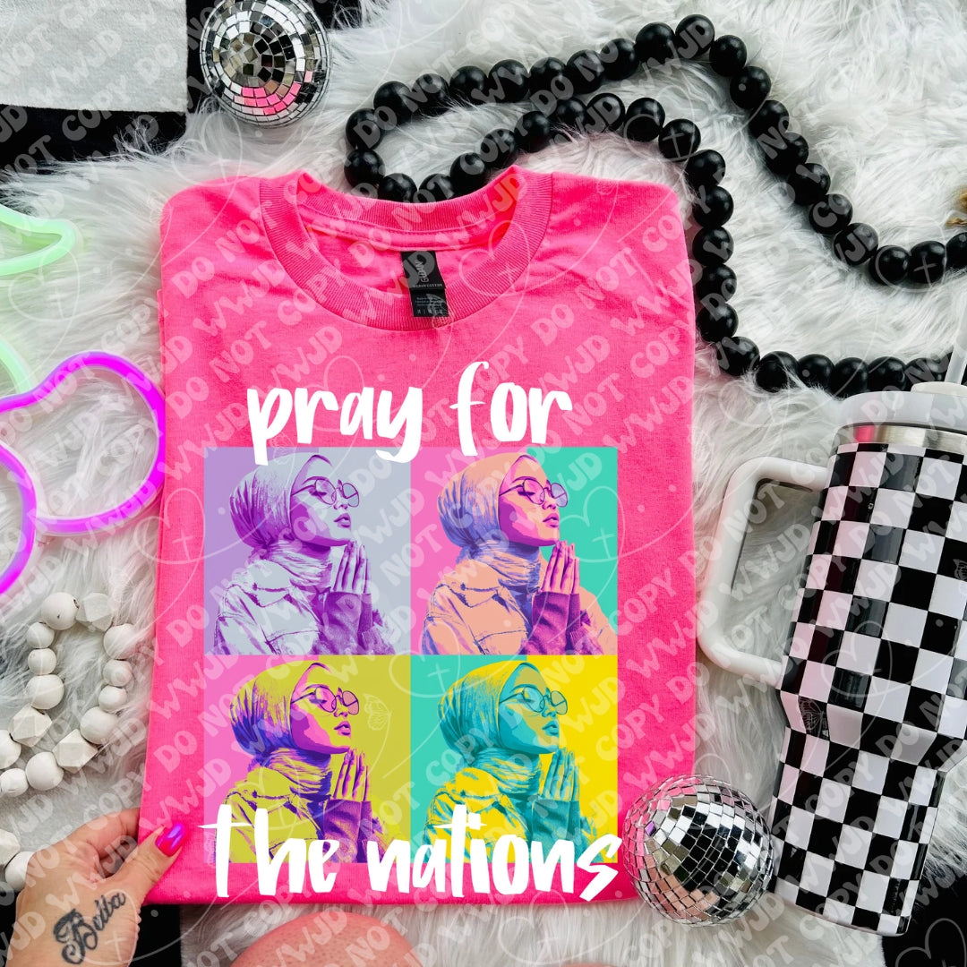 Pray for the nations white font (Vehement) 109586 DTF transfer