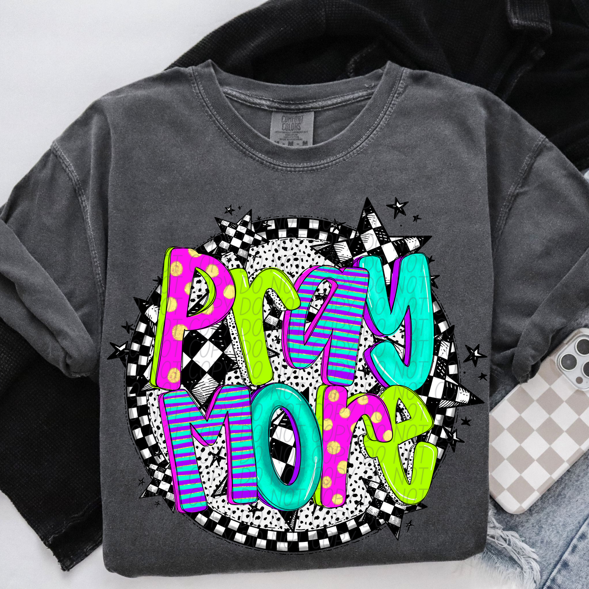 Pray More neon font circle (CITY) DTF transfer