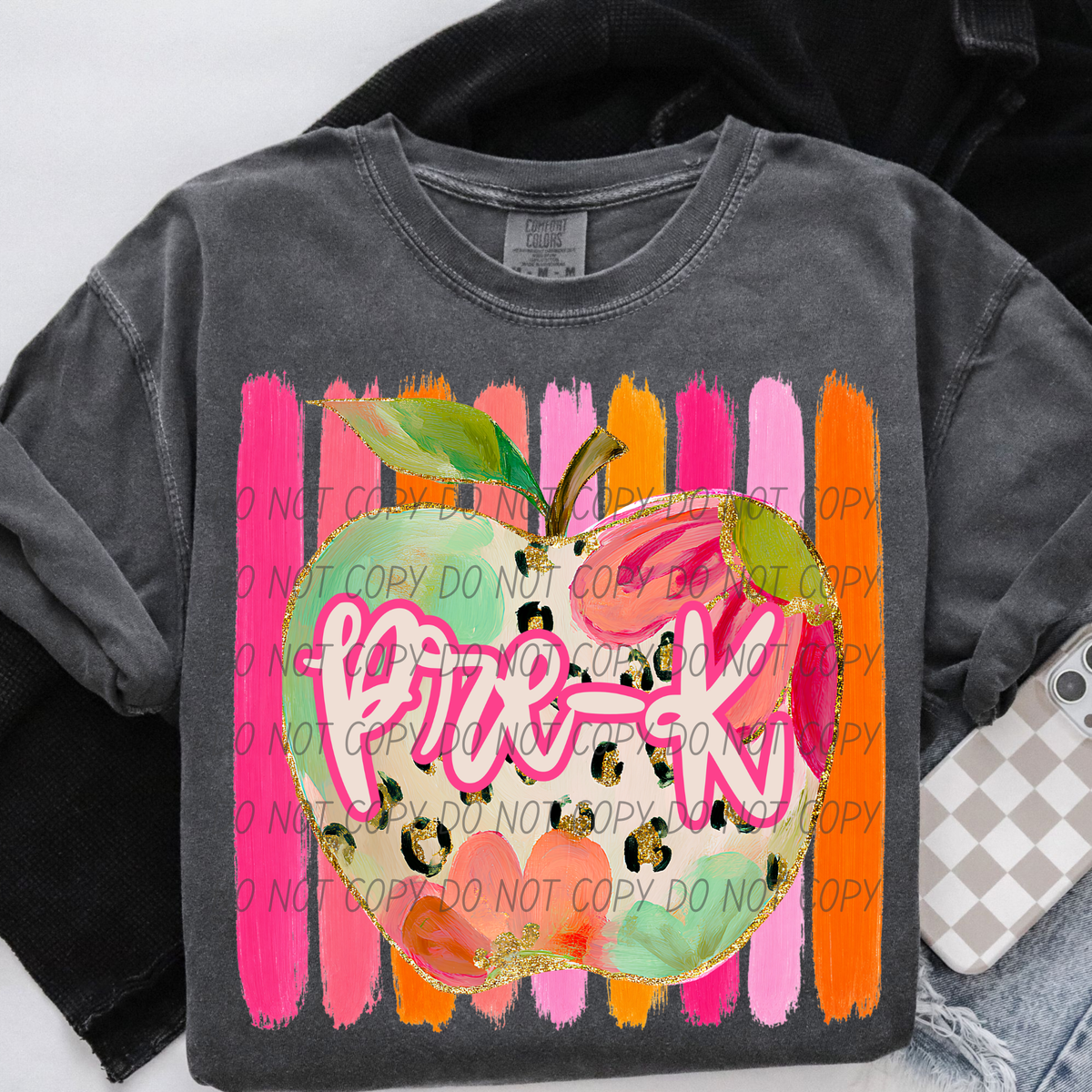 Pre-K apple with stripes (City) DTF transfer