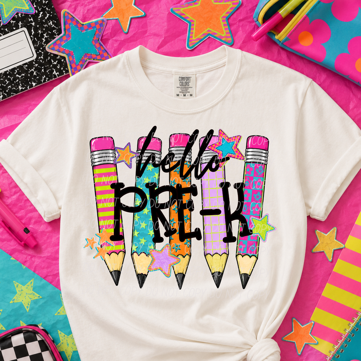 Hello pre-k colorful pencils (City) DTF Transfer