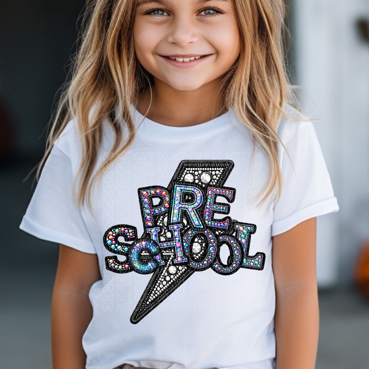 Pre school lightning bolt rhinestones (city) 45284 DTF transfers