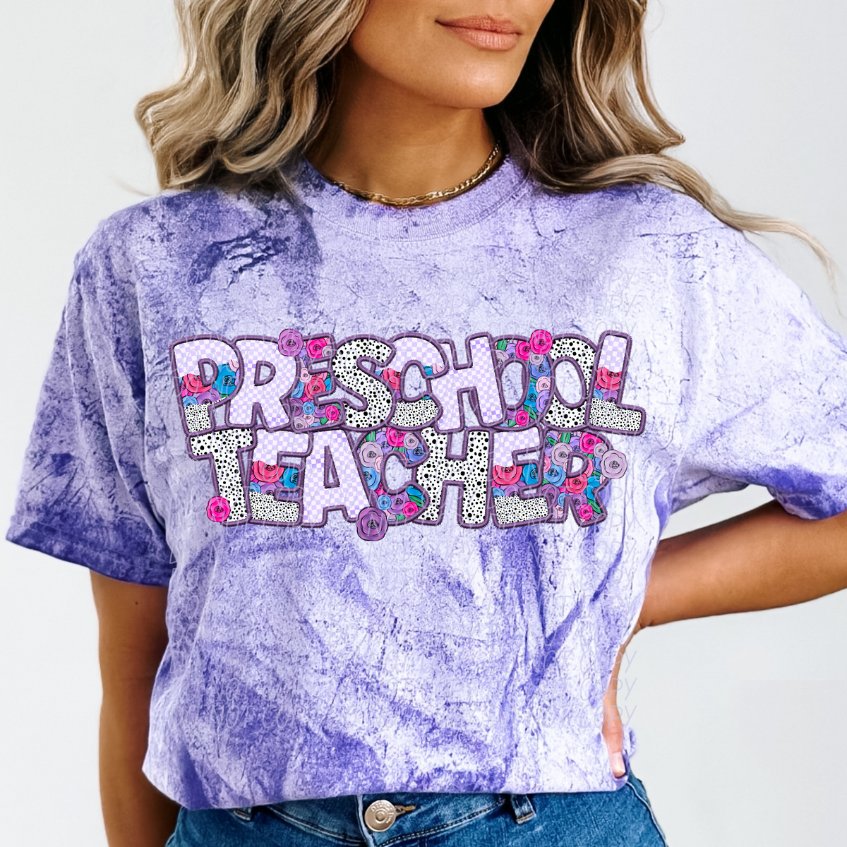 Preschool Teacher Floral Purple Checkered (CITY) DTF transfer
