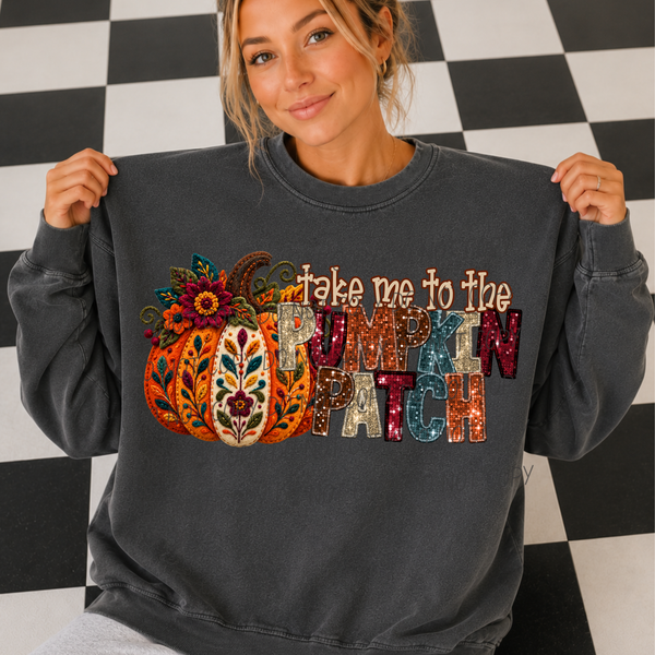 Take me to the pumpkin patch-Glitter font (City) DTF Transfer