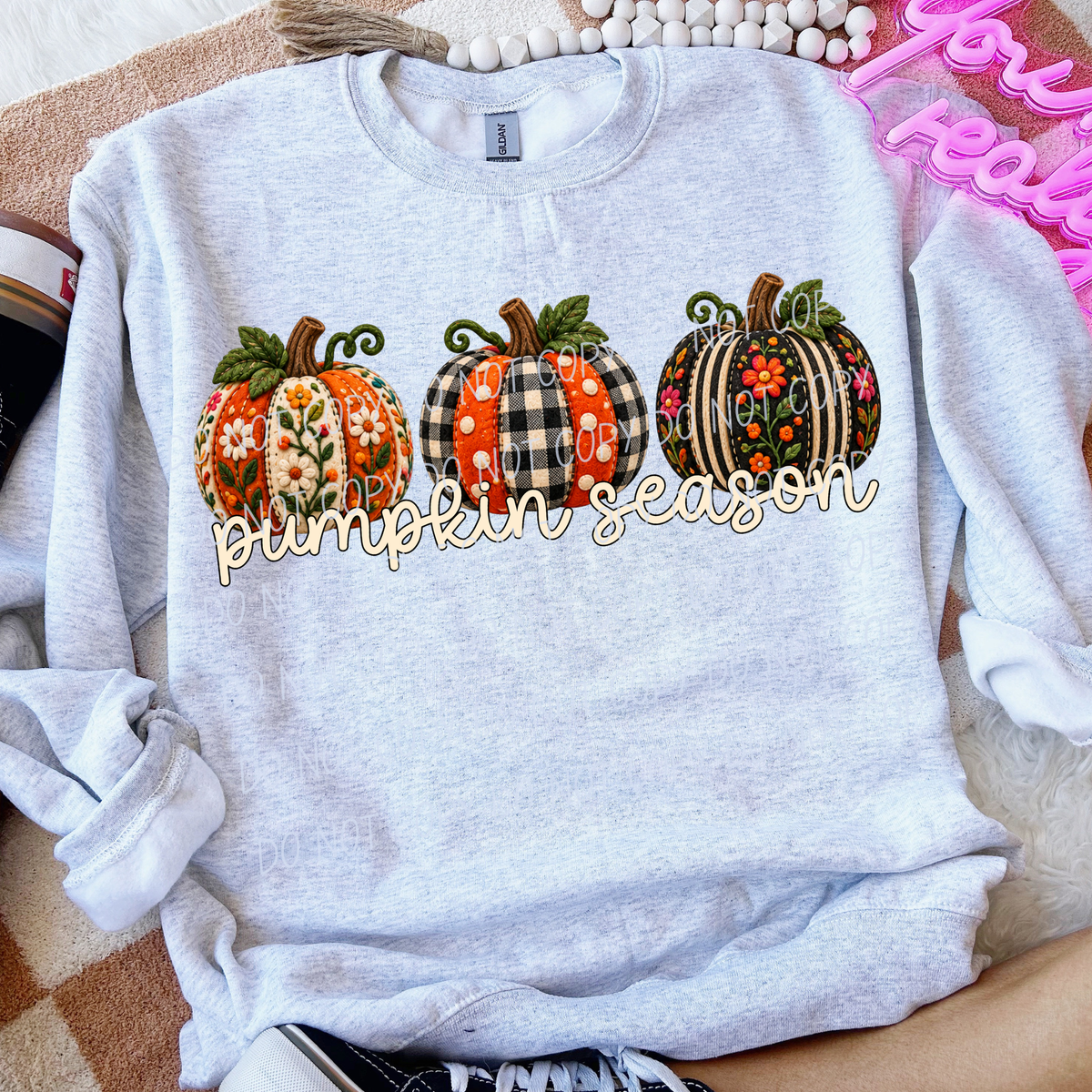 Pumpkin Season with 3 patterned pumpkins (City) DTF Transfer