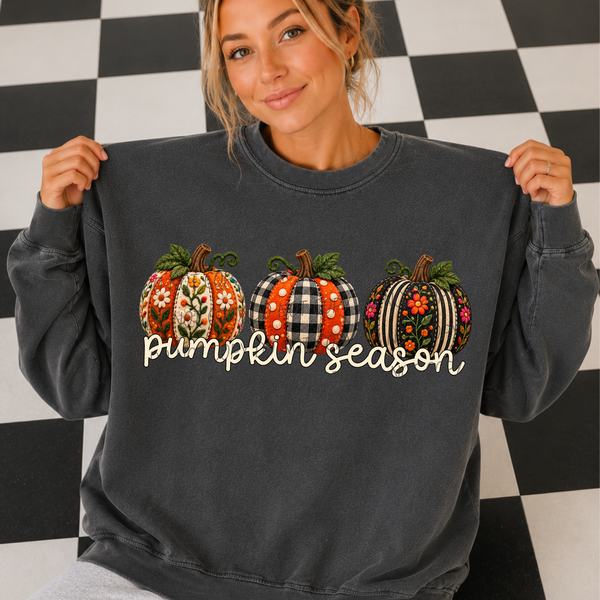 Pumpkin Season with 3 patterned pumpkins (City) DTF Transfer