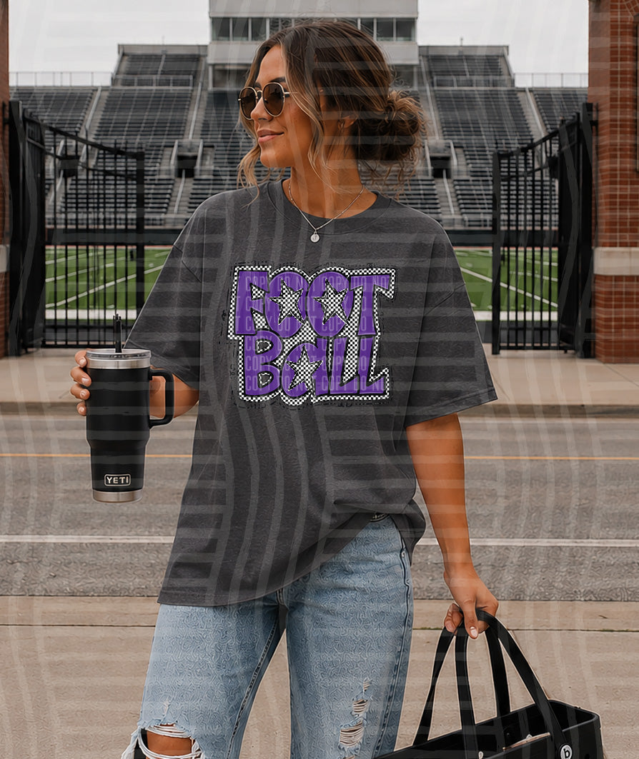 Purple Preppy Checker Football with Star (Caplinger) DTF Transfers