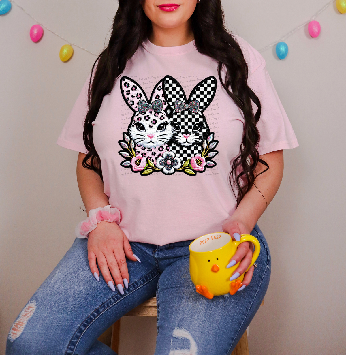 Pair Of Bunnies Faux Embroidery 86090 DTF Transfer