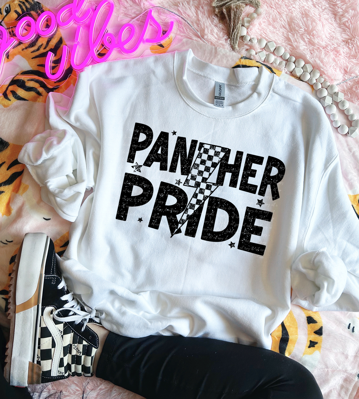 Panther Pride Checkered Lightning Bolt Black 89064 DTF Transfer