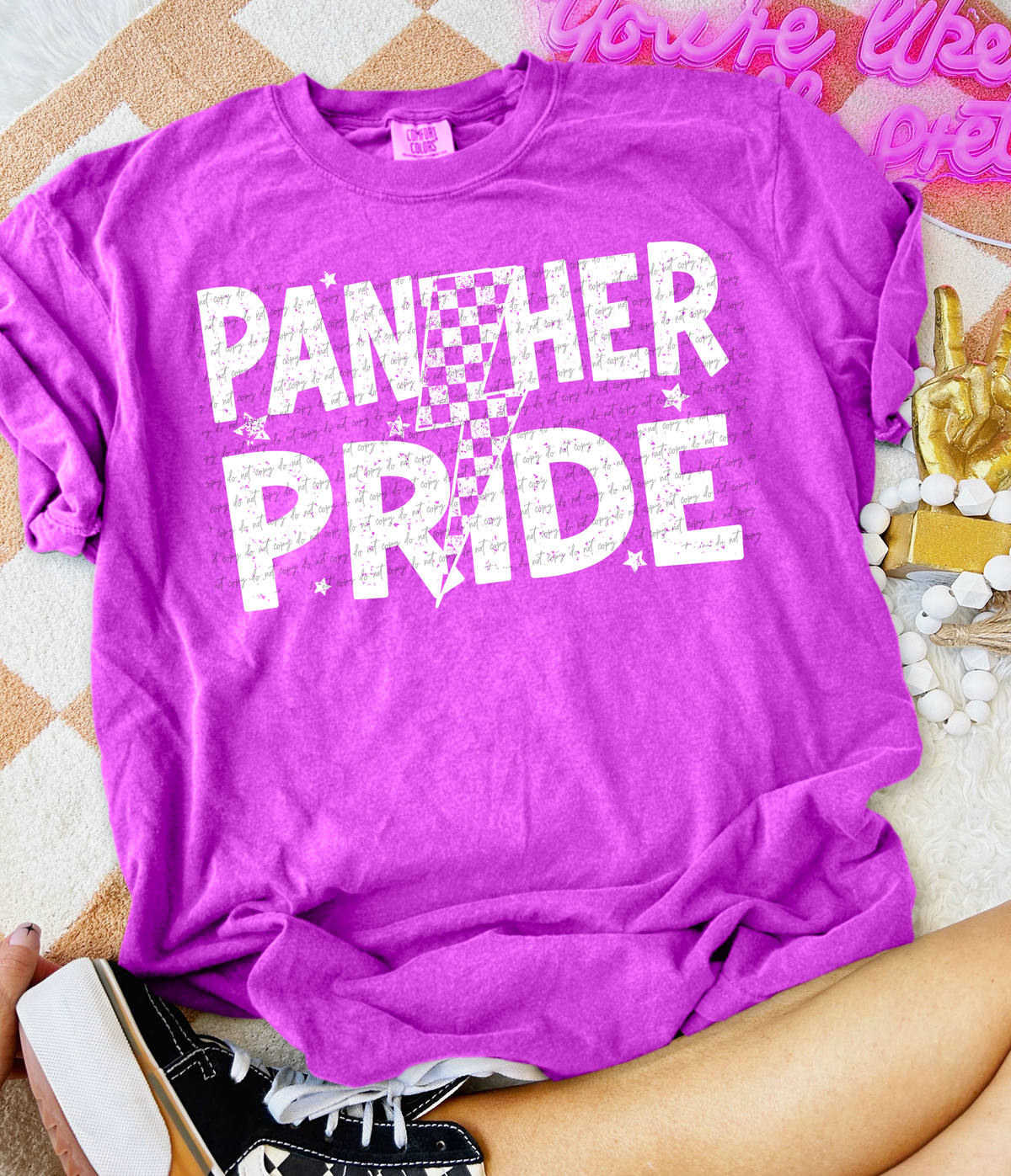 Panther Pride Checkered Lightning Bolt White 89065 DTF Transfer