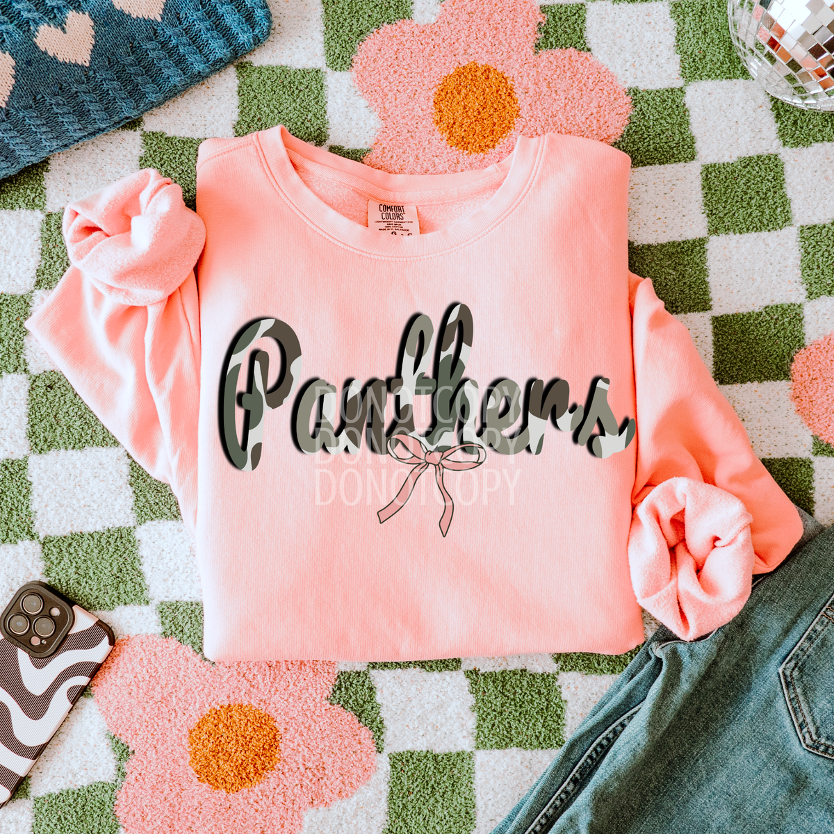 panthers camo with pink bow (CSG) DTF Transfer