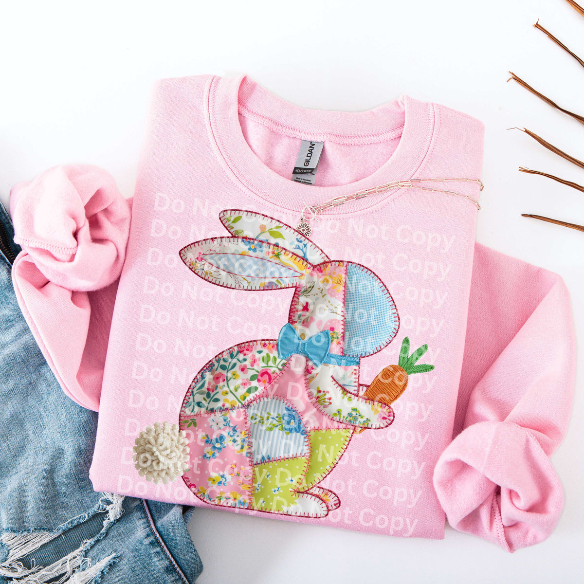 Bunny faux patchwork with carrot  (Irene) DTF Transfer