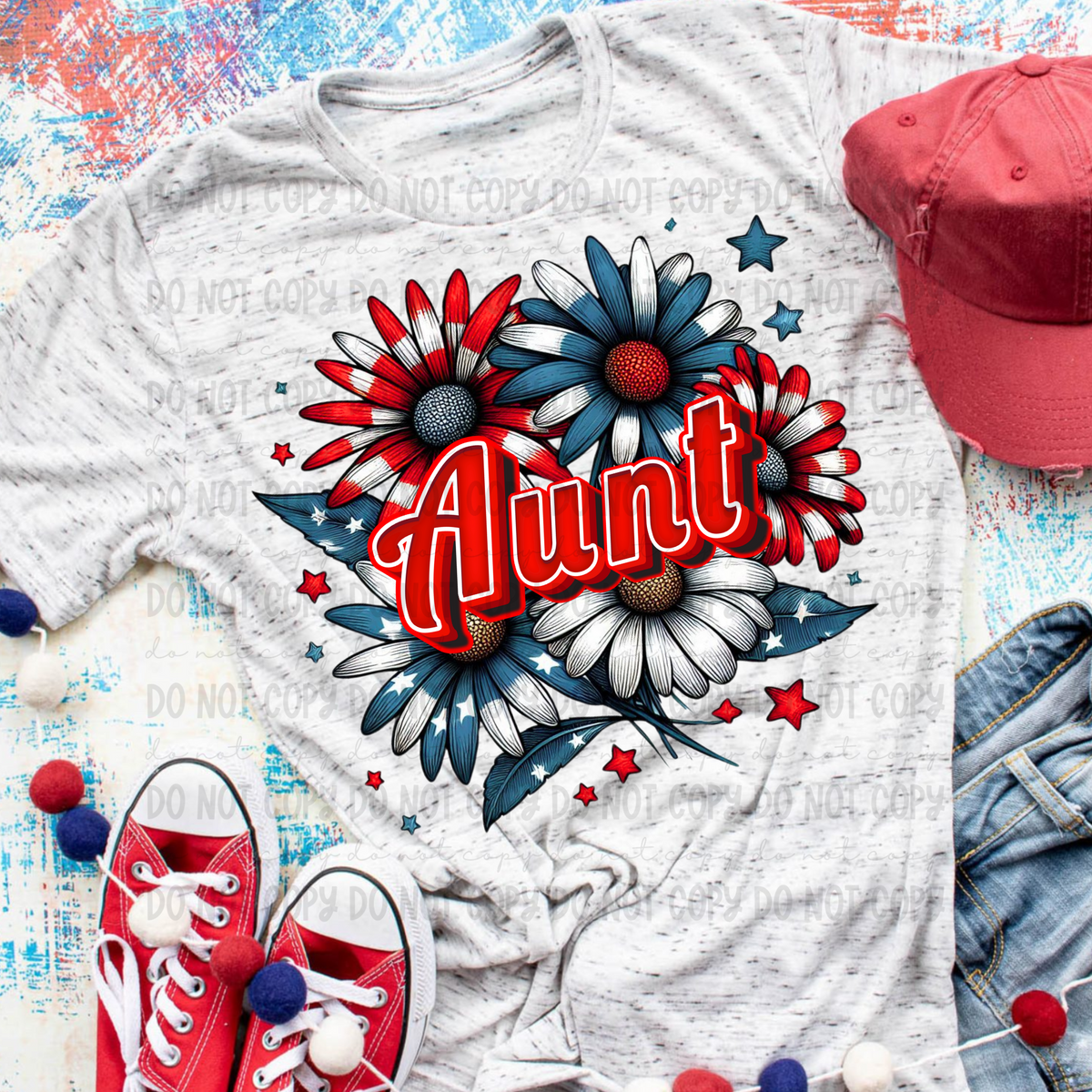 Patriotic Floral Aunt (Revel) 101749 DTF transfer