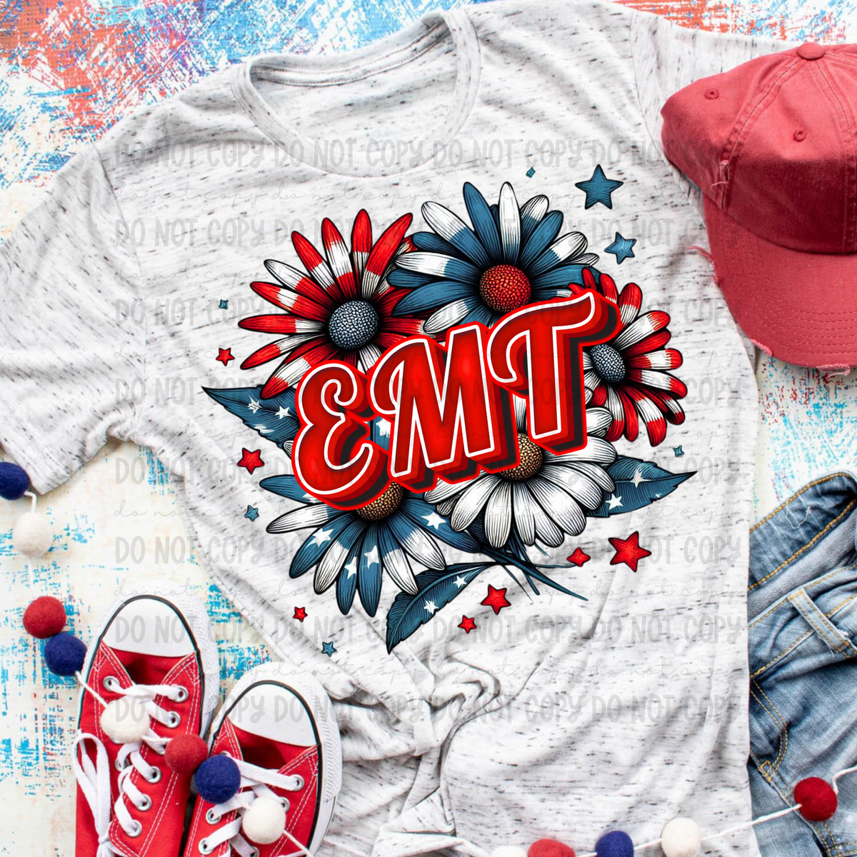 Patriotic Floral EMT (Revel) 101745 DTF transfer