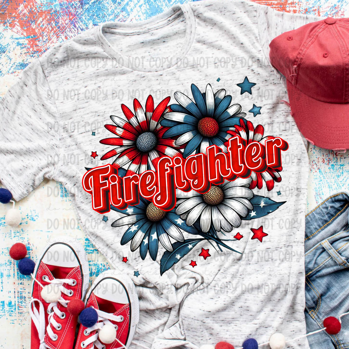 Patriotic Floral Firefighter (Revel) 101741 DTF transfer