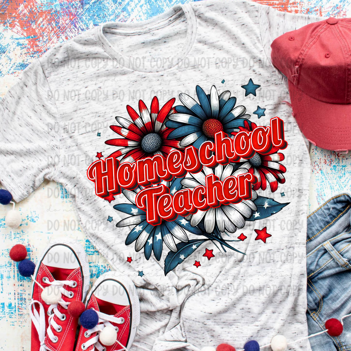 Patriotic Floral Homeschool Teacher (Revel) 101752 DTF transfer