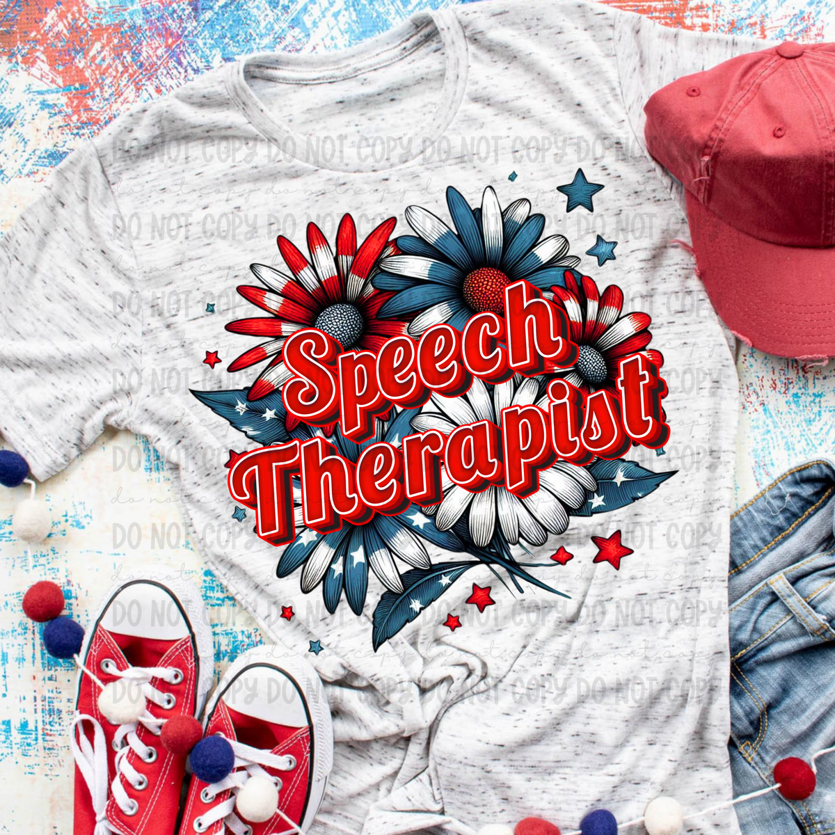 Patriotic Floral Speech Therapist (Revel) 101740 DTF transfer