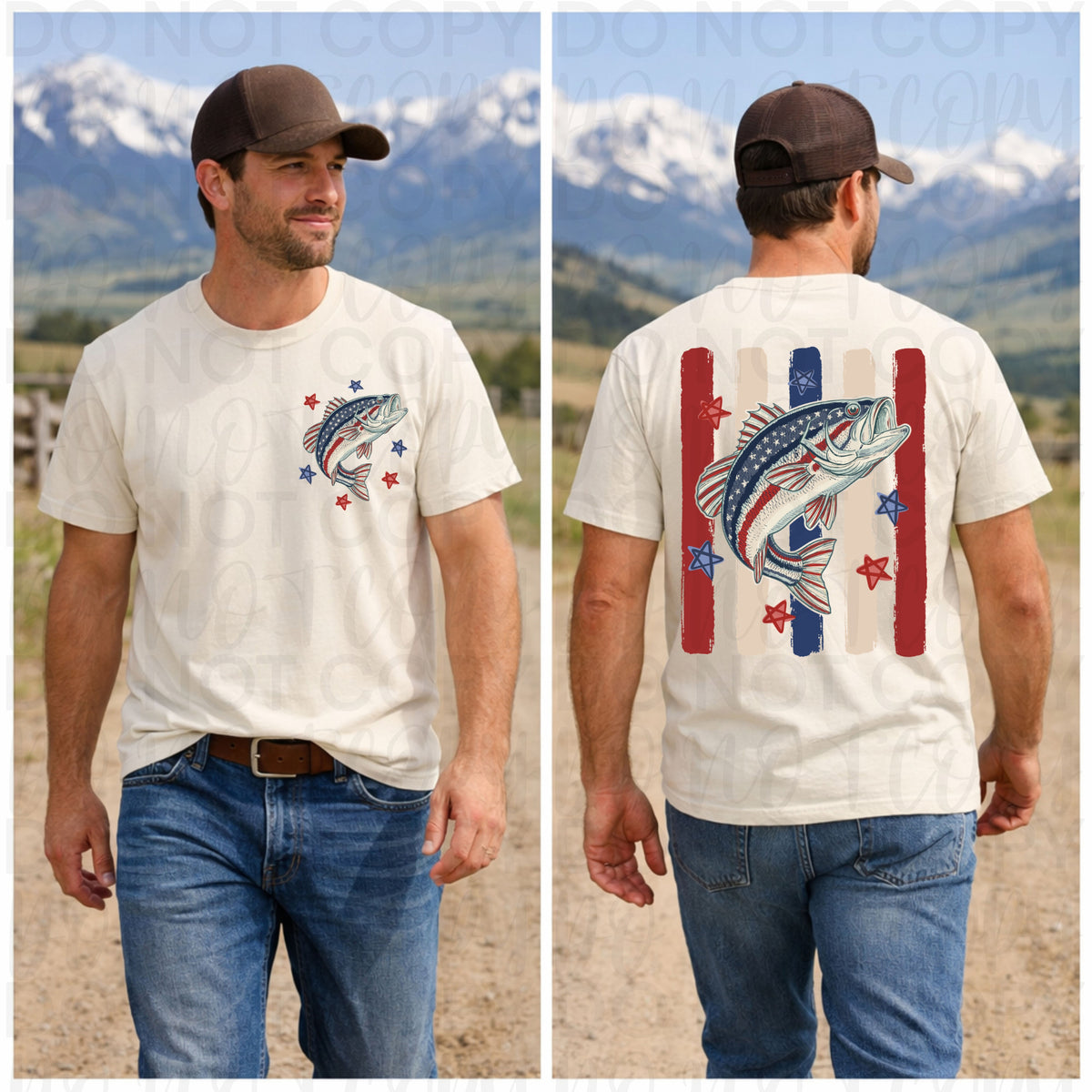 Patriotic striped bass (BACK ONLY) (UAC) DTF Transfer