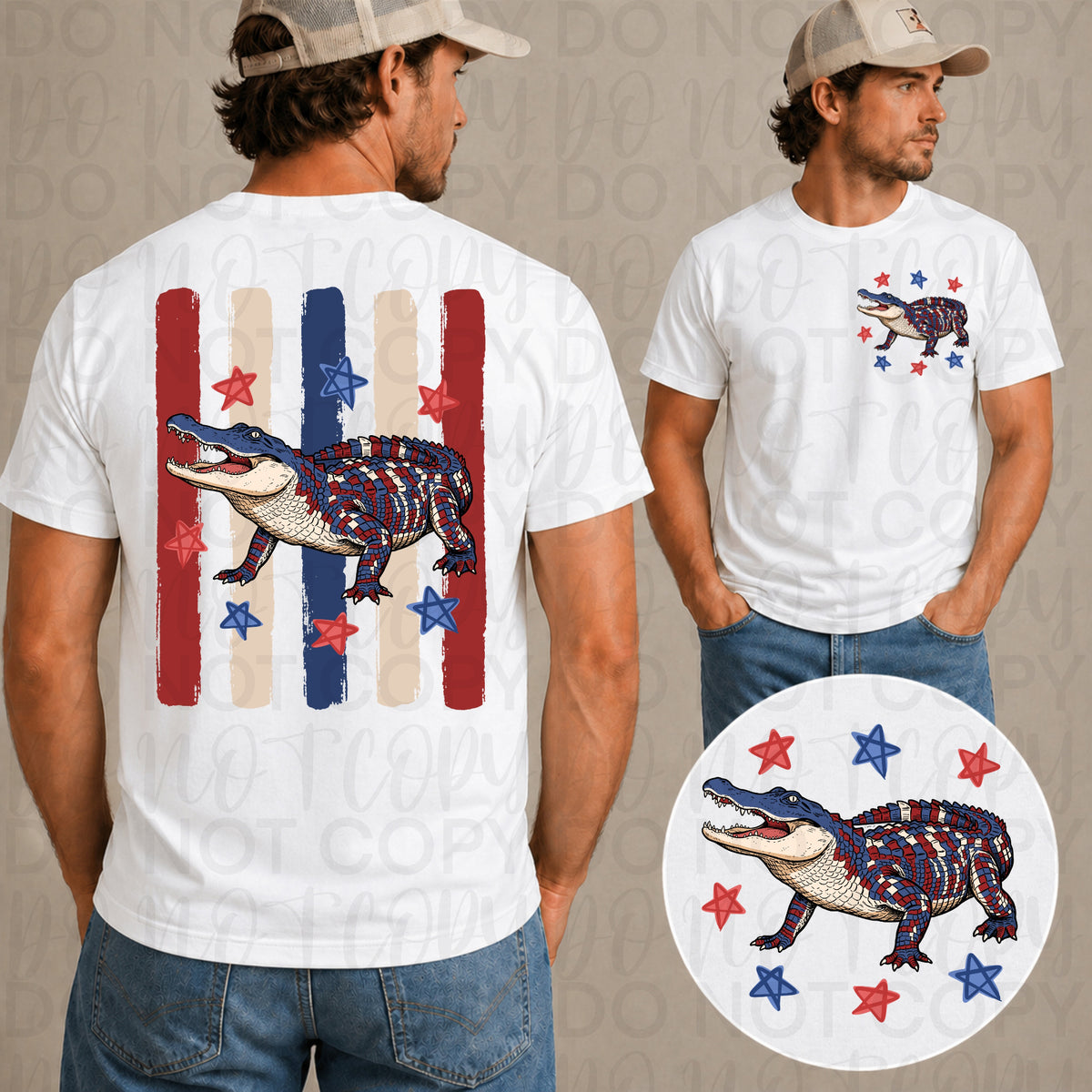 Patriotic striped gator (FRONT ONLY) (UAC) DTF Transfer