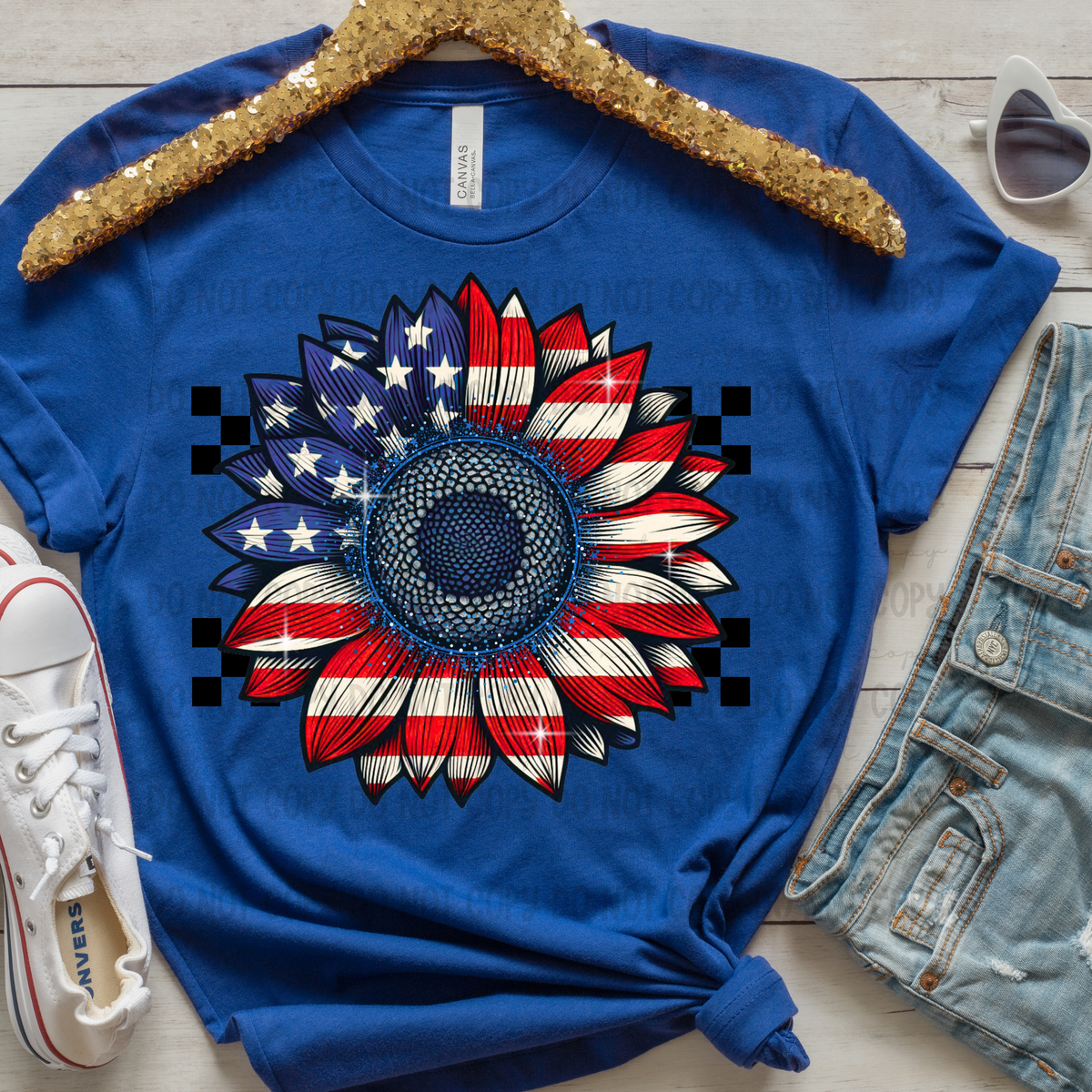 Patriotic Sunflower Checker Background (Revel) 101738 DTF transfer