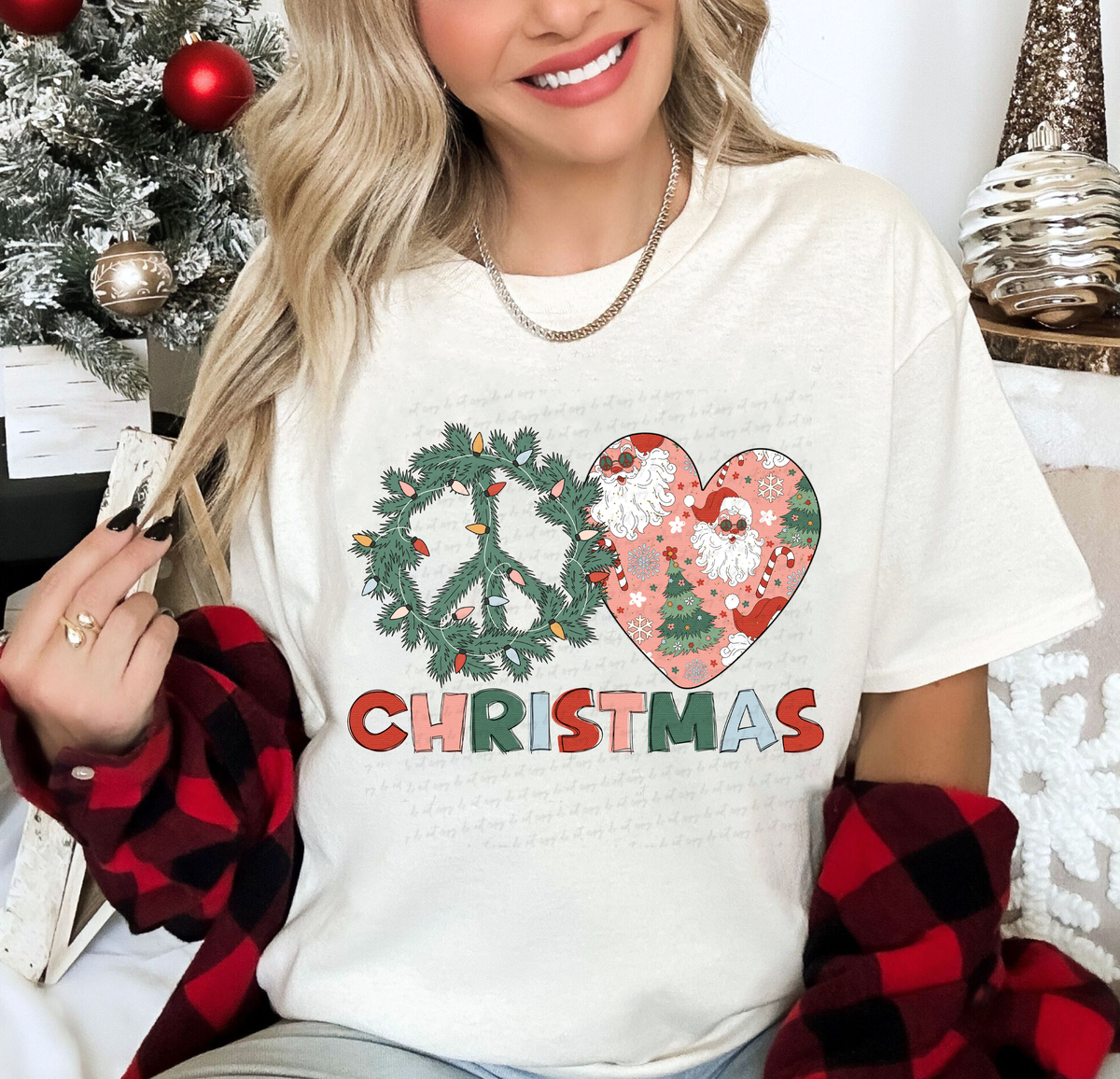 Peace Love Christmas Hippie Santa Retro Heart 114845 DTF transfer