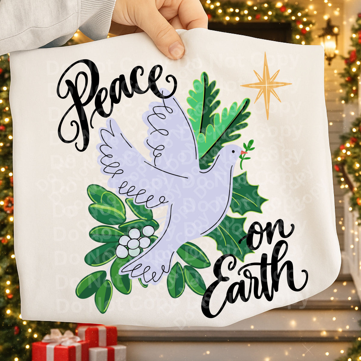 Peace on earth white dove with shining star (Irene) DTF Transfer