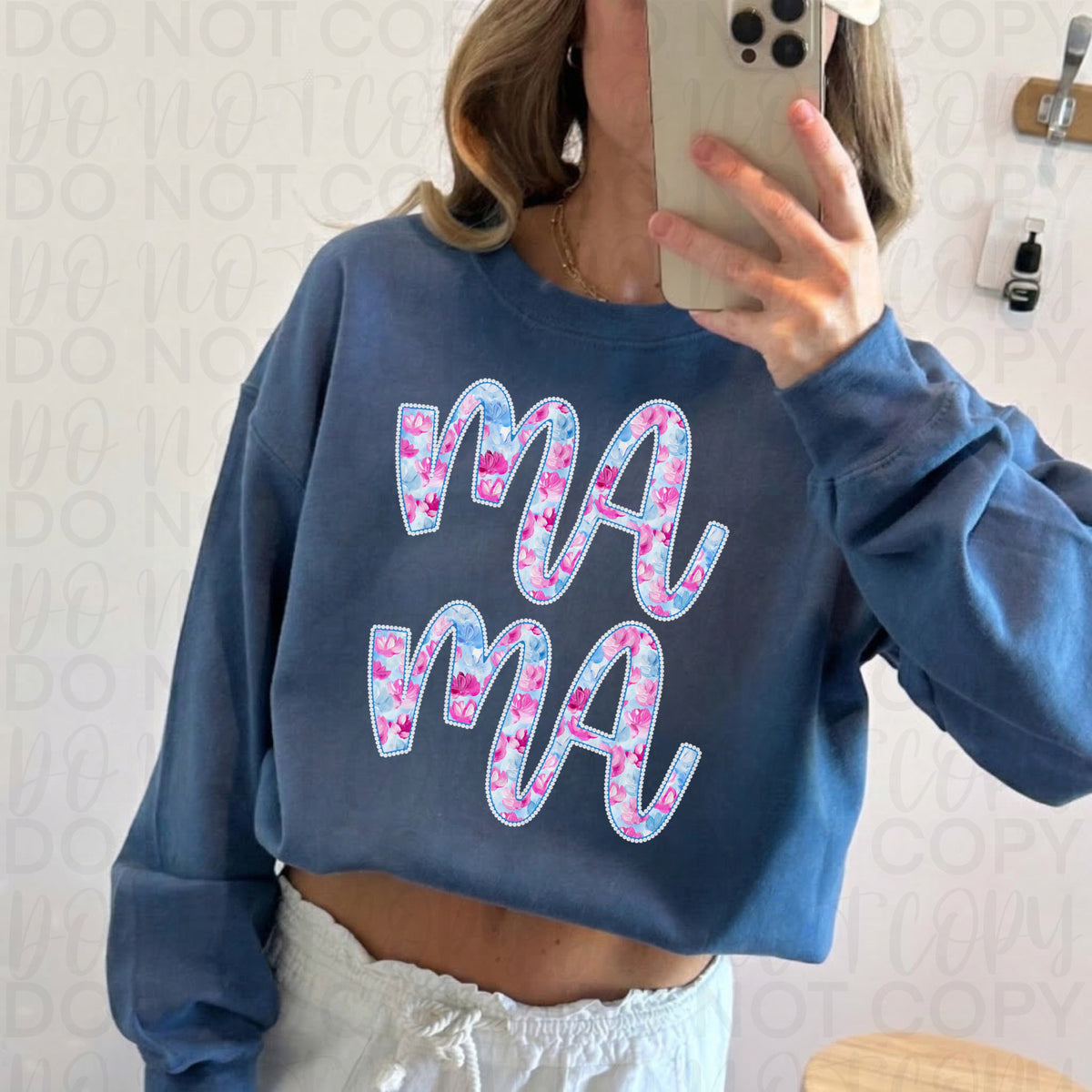 Mama (pink and blue flower filled) (UAC) DTF Transfer