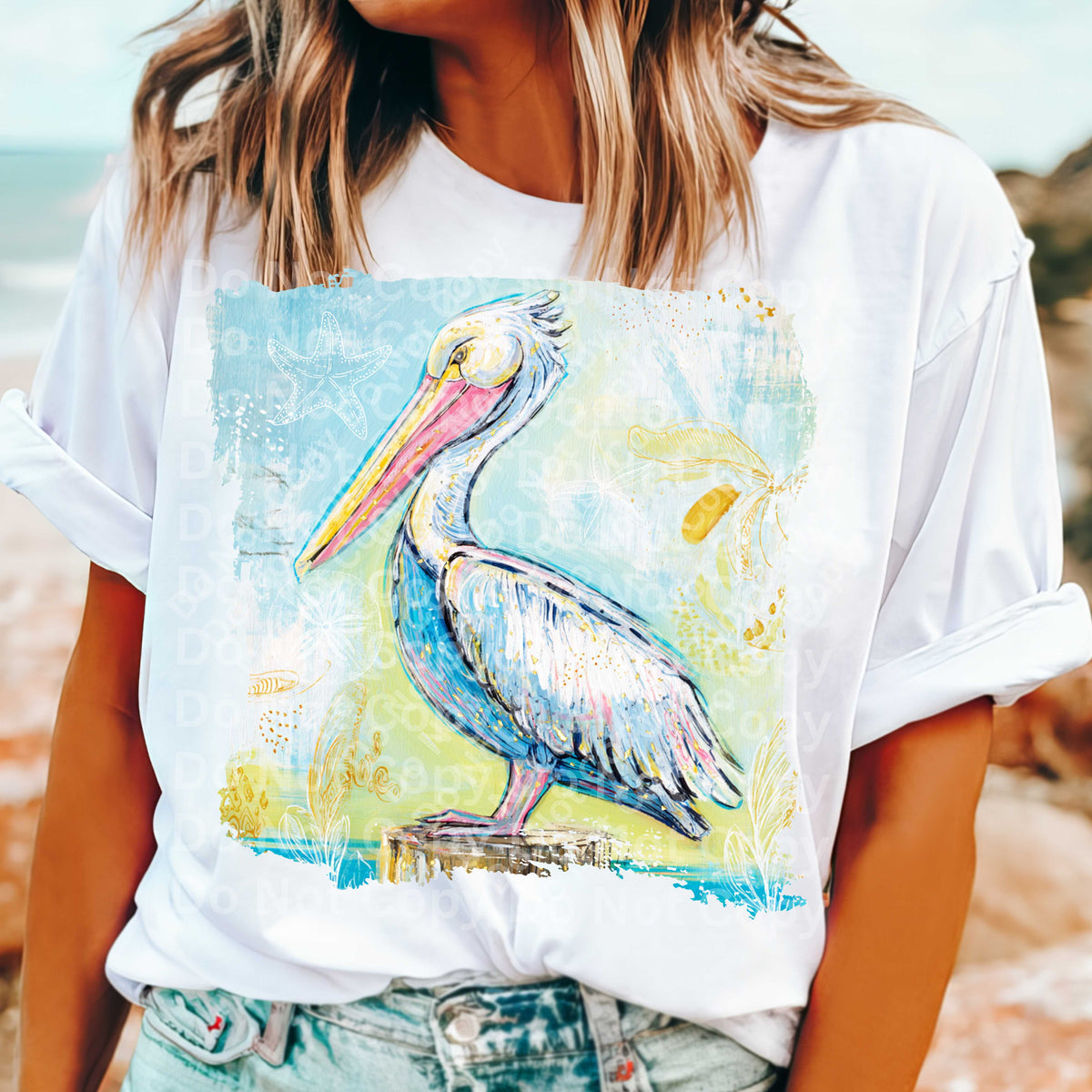 Pelican blue and yellow background (Irene) DTF Transfer