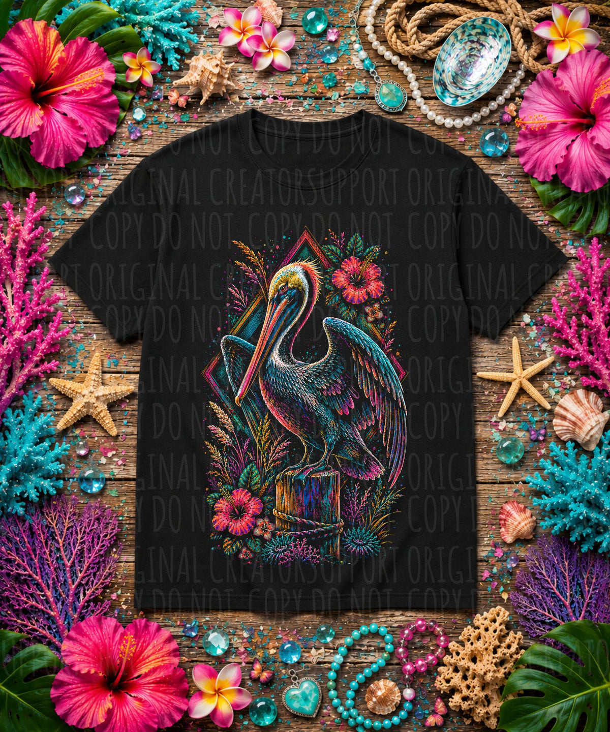 Floral pelican (Starlight) DTF Transfer