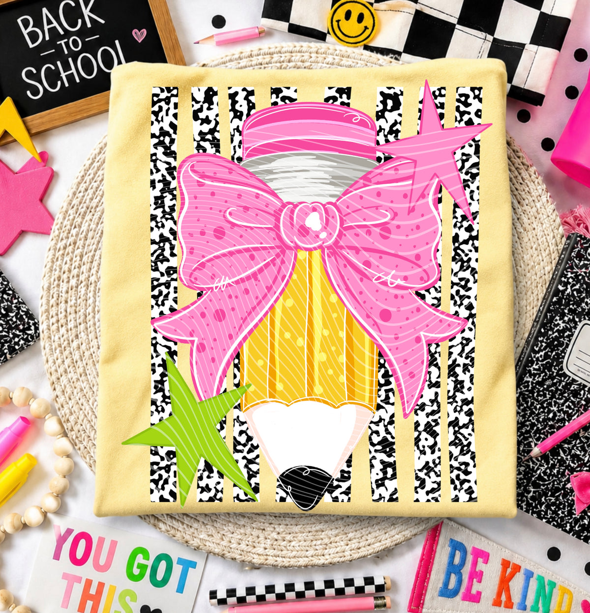 Pencil bow strip background (AG) DTF Transfer