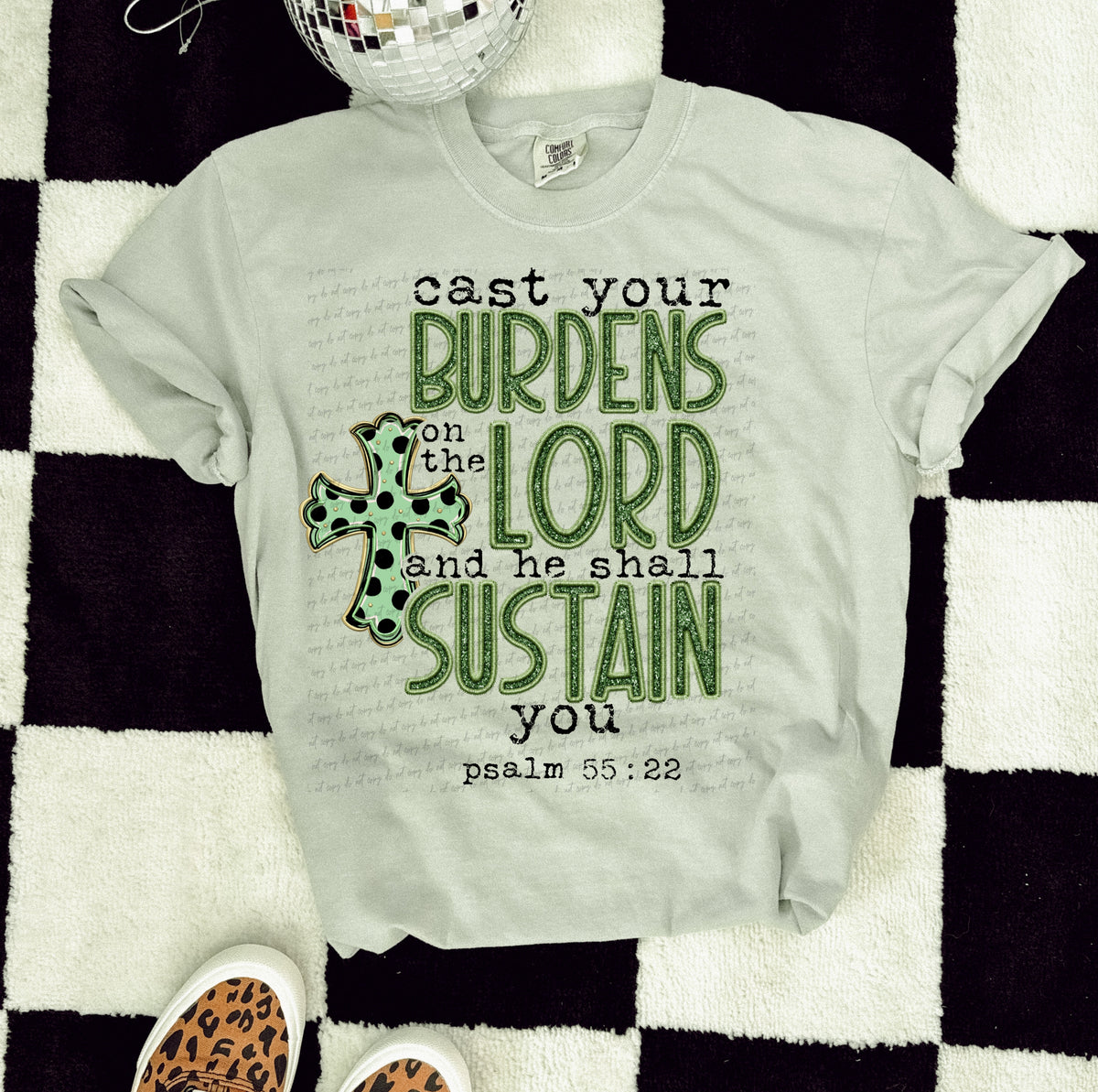 Cast your burdens on the Lord and he shall sustain you black font DTF transfer