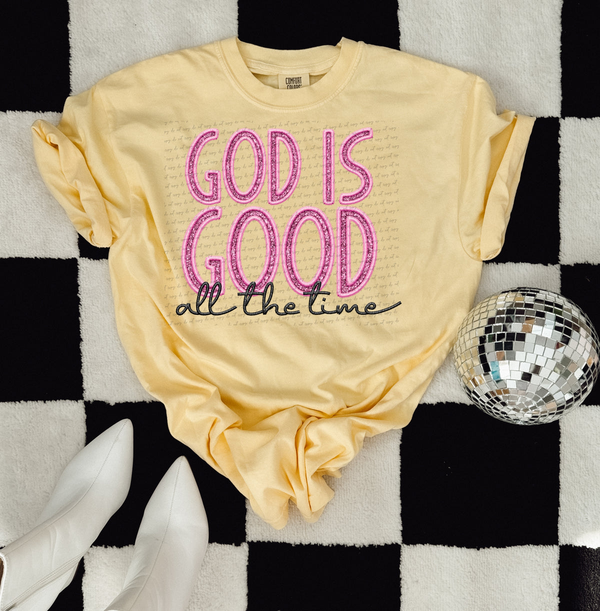 God is good all the time black font DTF transfer