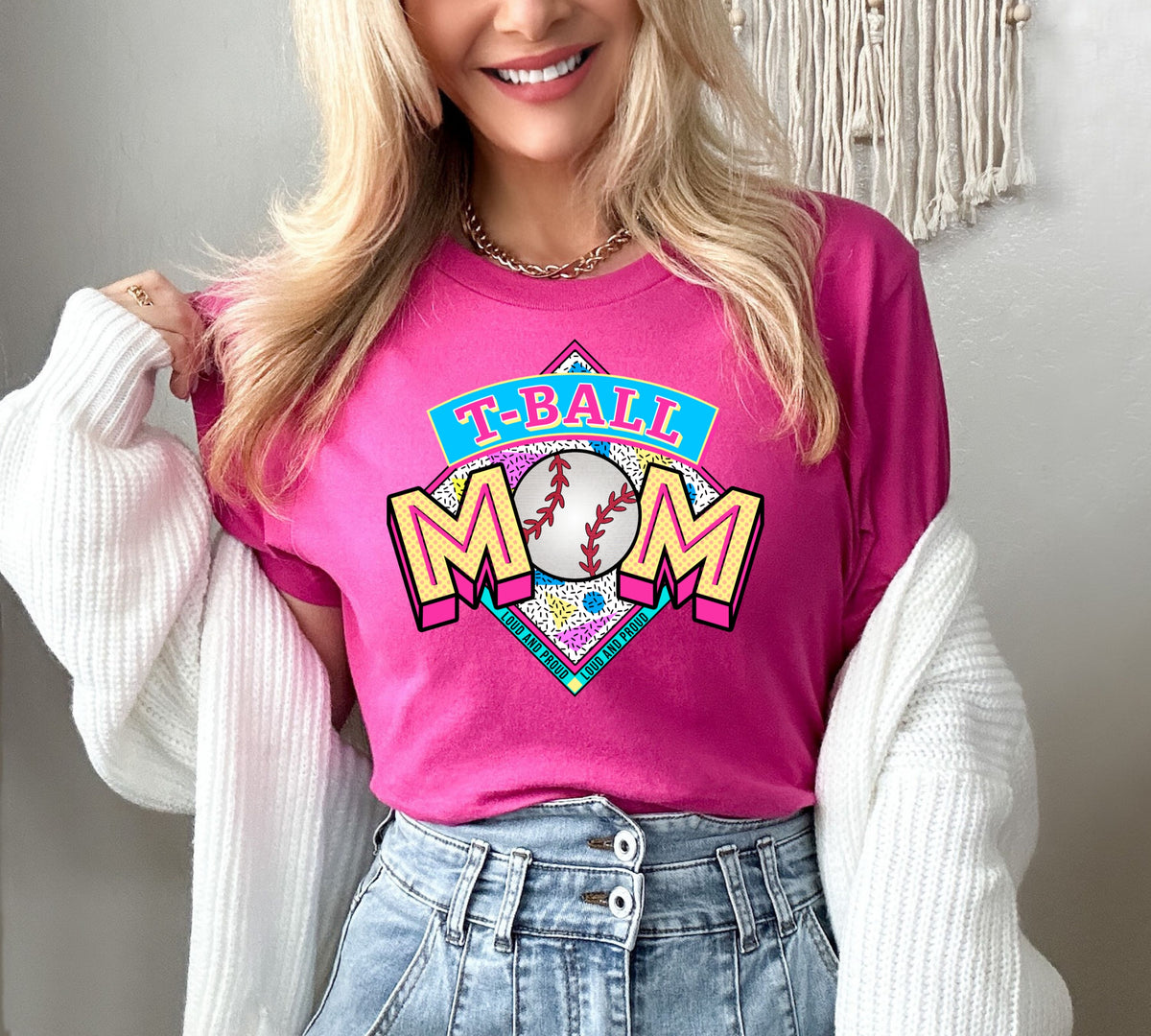 T-Ball mom colorful yellow font loud and proud DTF transfer