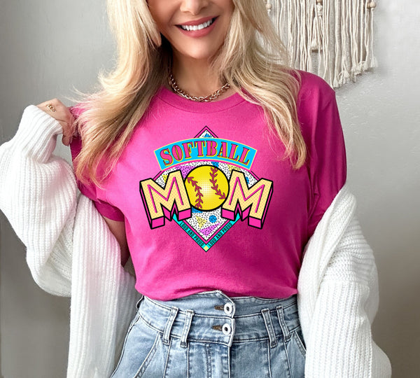 Softball mom colorful yellow font loud and proud DTF transfer