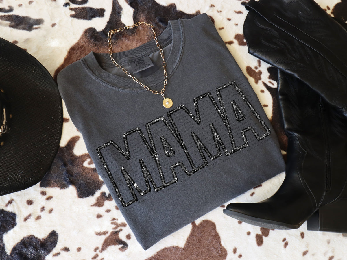 Mama black faux embroidery DTF TRANSFER
