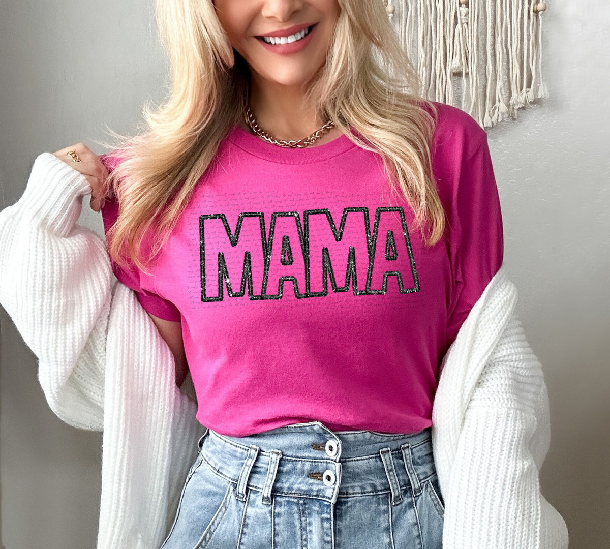 Mama black faux embroidery DTF TRANSFER