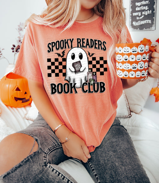 Spooky readers book club ghost checkered (SWD) DTF transfer