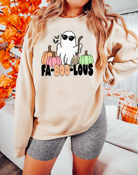 Fa-boo-lous ghost with pink orange green pumpkins (SWD) DTF transfer