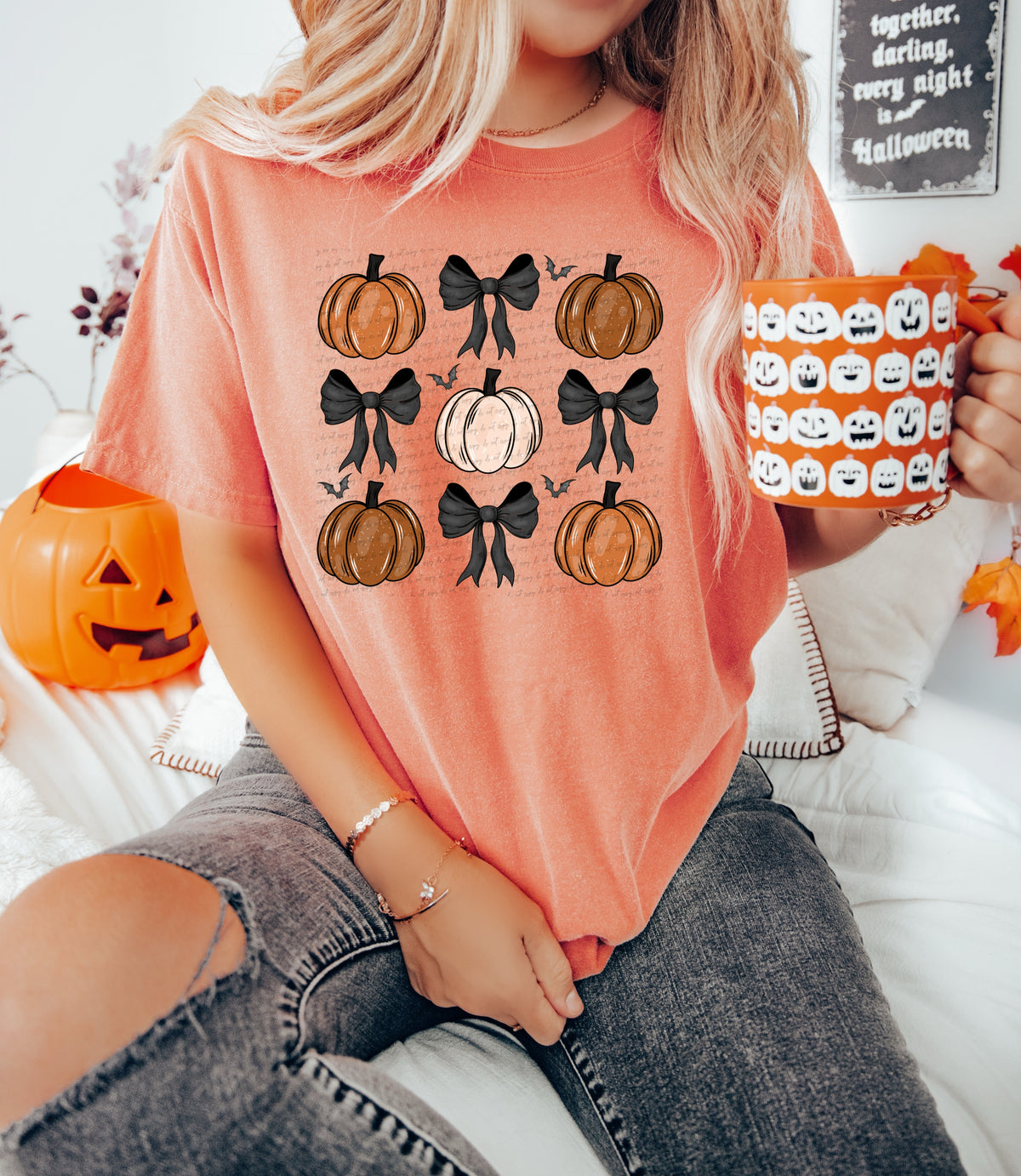 Pumpkin and black bow collage (SWD) DTF transfer