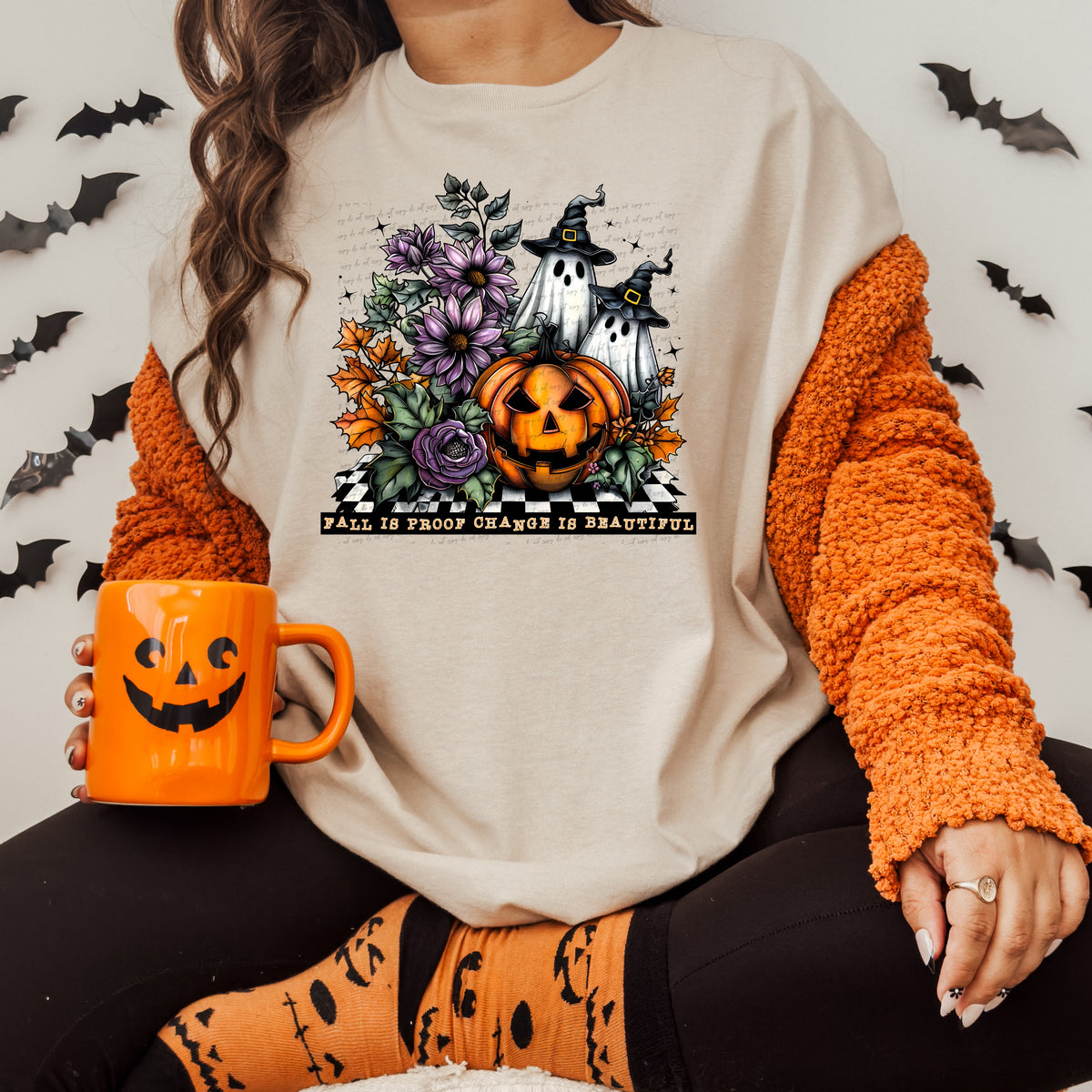 Fall is proof change is beautiful ghost and pumpkin (SWD) DTF transfer