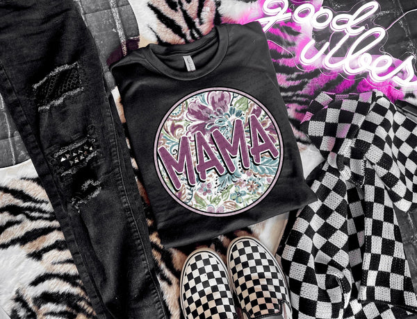 Mama circle purple font floral (SWD) DTF transfer