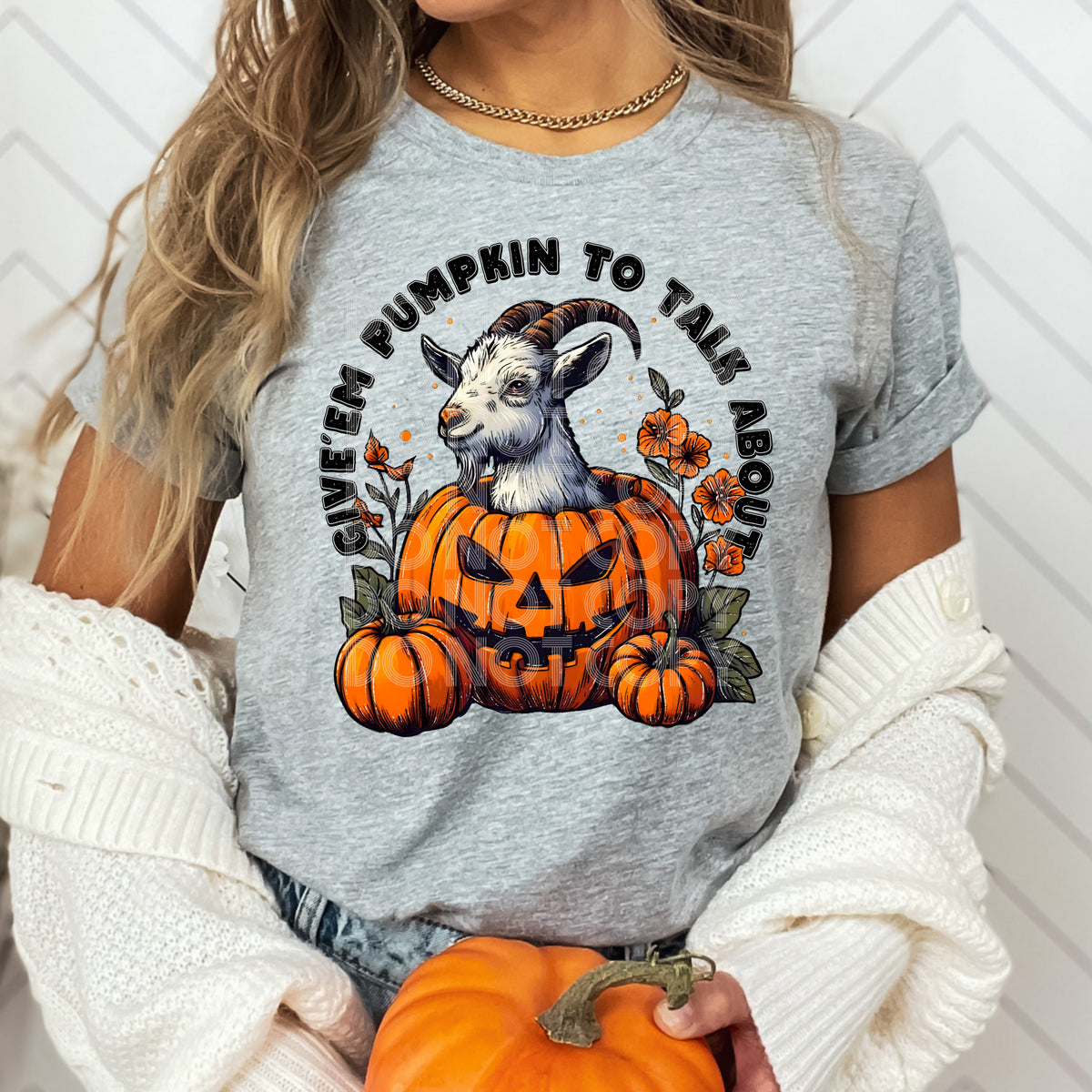 Give'em pumpkin to talk about goat and pumpkin circle DTF transfer