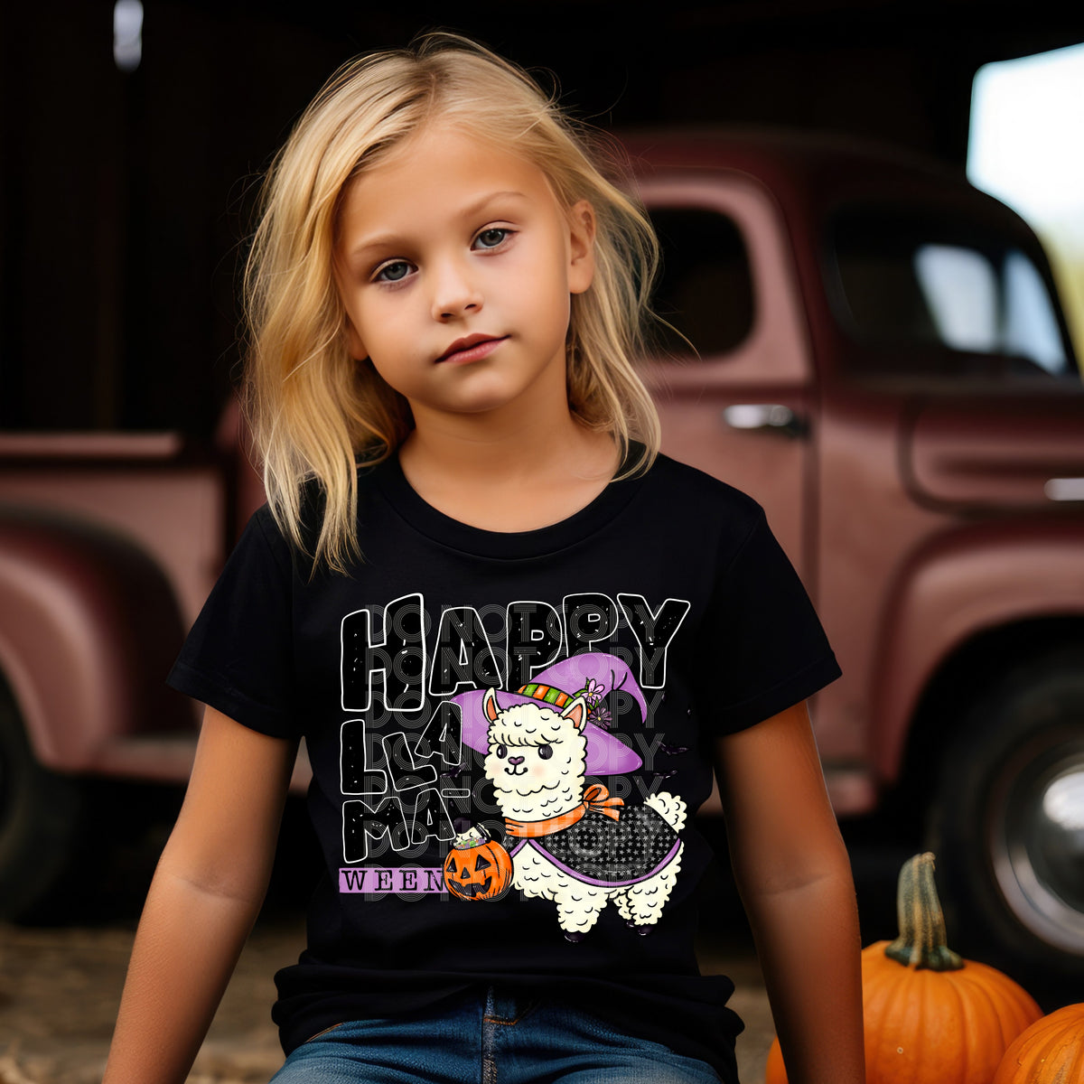 Happy llama ween DTF transfer