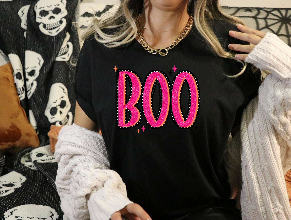 BOO pink glitter effect 68495 DTF transfer